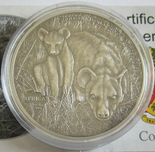 Congo 1000 Francs 2018 Wildlife Spotted Hyena 1 Oz Silver