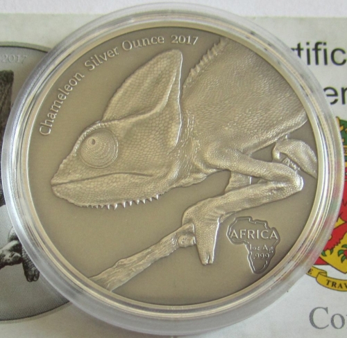 Congo 1000 Francs 2017 Wildlife Chameleon 1 Oz Silver