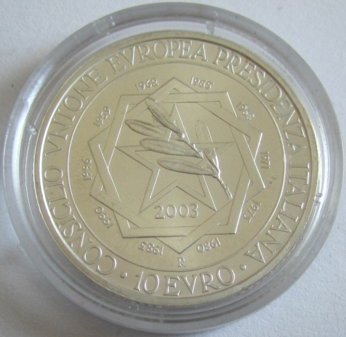 Italy 10 Euro 2003 Council Presidency Silver BU