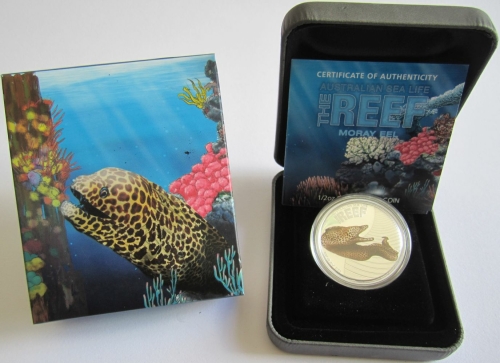 Australia 50 Cents 2010 Sea Life Moray Eel 1/2 Oz Silver