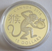 Canada 15 Dollars 2016 Lunar Monkey 1 Oz Silver