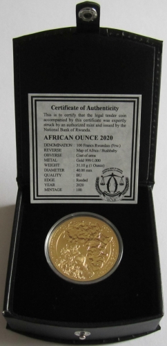 Rwanda 100 Amafaranga 2020 Wildlife Galago / Bushbaby 1 Oz Gold