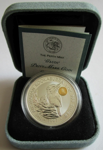 Australia 1 Dollar 1997 Kookaburra Gaudi Privy 1 Oz Silver