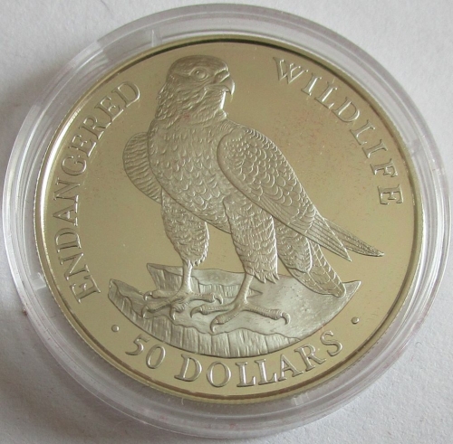 Cook Islands 50 Dollars 1991 Wildlife Peregrine Falcon Silver