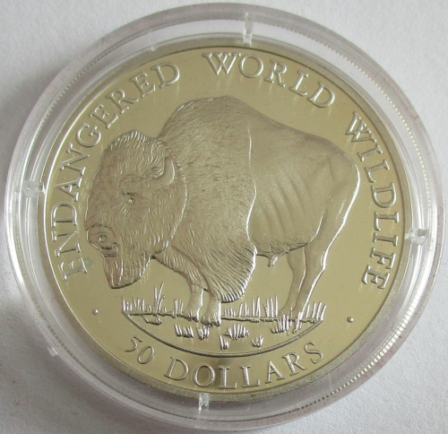 Cook Islands 50 Dollars 1990 Wildlife Bison Silver