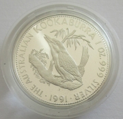 Australia 5 Dollars 1991 Kookaburra 1 Oz Silver Proof