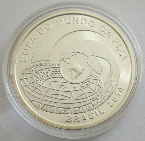 Brazil 5 Reais 2014 Football World Cup Maracana Stadium in Rio de Janeiro Silver