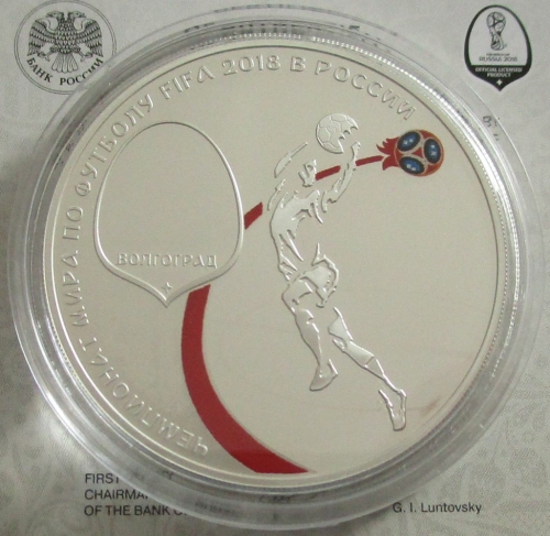 Russia 3 Roubles 2018 Football World Cup Volgograd 1 Oz Silver