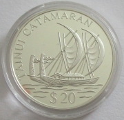 Cook Islands 20 Dollars 1995 Ships Tainui Catamaran Silver
