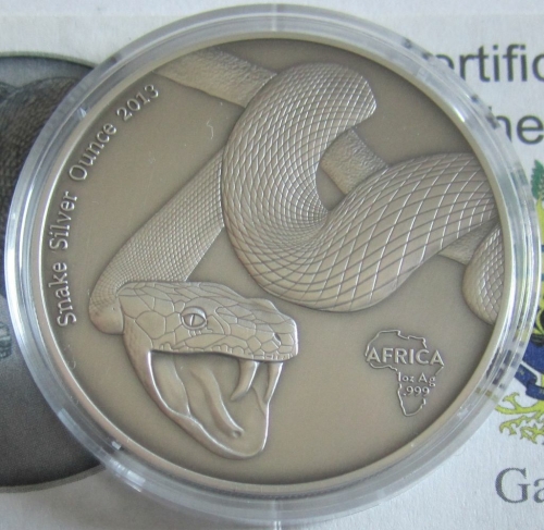 Gabon 1000 Francs 2013 Wildlife Snake 1 Oz Silver