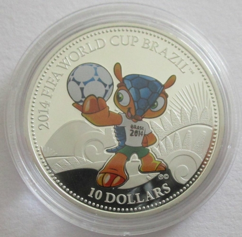 Cook Islands 10 Dollars 2013 Football World Cup in Brazil Mascot Fuleco Silver