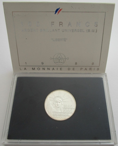 France 100 Francs 1986 100 Years Statue of Liberty in New York Silver BU