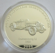 DR Congo 10 Francs 2003 Automobiles Duesenberg SJ Silver