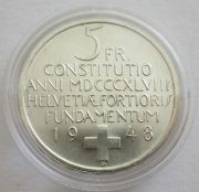 Switzerland 5 Franken 1948 100 Years Federal State Silver