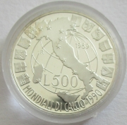 Italy 500 Lire 1989 Football World Cup Map Silver Proof