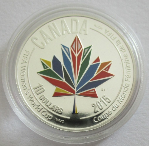 Canada 10 Dollars 2015 Football Womens World Cup Maple Leaf 1/2 Oz Silver