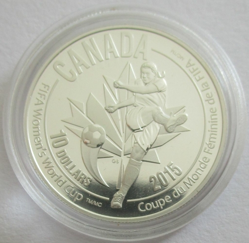 Canada 10 Dollars 2015 Football Womens World Cup Shot 1/2 Oz Silver