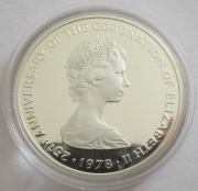 Turks & Caicos Islands 25 Crowns 1978 25 Years Coronation Queen Elizabeth II Griffin of Edward III Silver