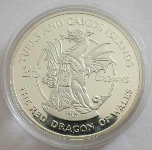 Turks & Caicos-Inseln 25 Crowns 1978 25 Jahre Krönung Queen Elizabeth II. Red Dragon of Wales