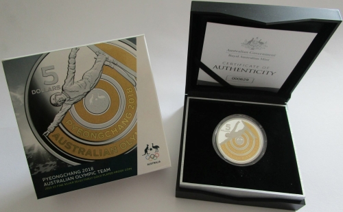 Australia 5 Dollars 2018 Olympics Pyeongchang Freestyle Skiing 1 Oz Silver