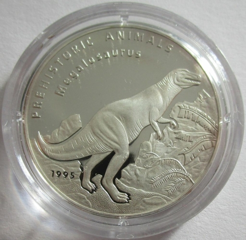 Laos 50 Kip 1995 Dinosaurs Megalosaurus Silver