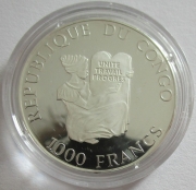 Congo 1000 Francs 1993 Dinosaurs Brachiosaurus Silver
