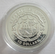 Liberia 10 Dollars 2006 Wildlife Dalmatian Pelican Silver