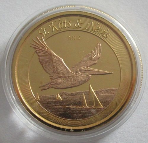 Saint Kitts & Nevis 2 Dollars 2018 EC8 Brown Pelican Gilded 1 Oz Silver