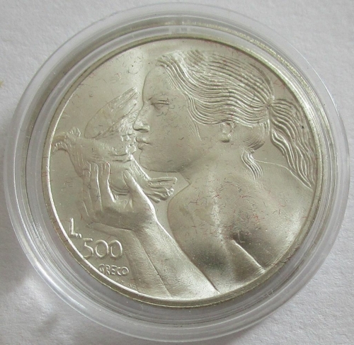 San Marino 500 Lire 1973 Girl with Dove Silver