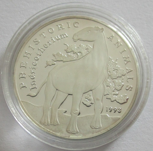 Cambodia 20 Riels 1993 Dinosaurs Indricotherium Silver