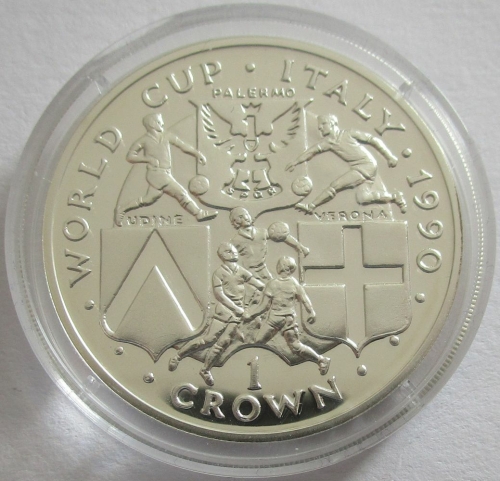Isle of Man 1 Crown 1990 Football World Cup in Italy Udine, Palermo & Verona Silver