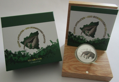 Nicaragua 100 Cordobas 2018 Wildlife Giant Anteater 1 Oz Silver