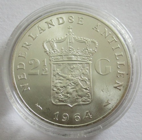 Netherlands Antilles 2 1/2 Gulden 1964 Koningin Juliana Silver