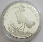 Cayman Islands 50 Dollars 1985 Wildlife Snowy Egret Silver
