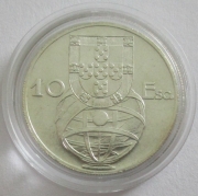 Portugal 10 Escudos 1954 Carrack Silver