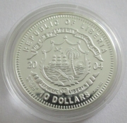 Liberia 10 Dollars 2004 Wildlife Cougar / Puma Silver