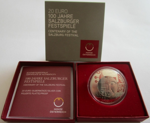 Austria 20 Euro 2020 100 Years Salzburg Festival Silver