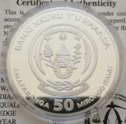 Rwanda 50 Amafaranga 2022 Lunar Tiger 1 Oz Silver Proof