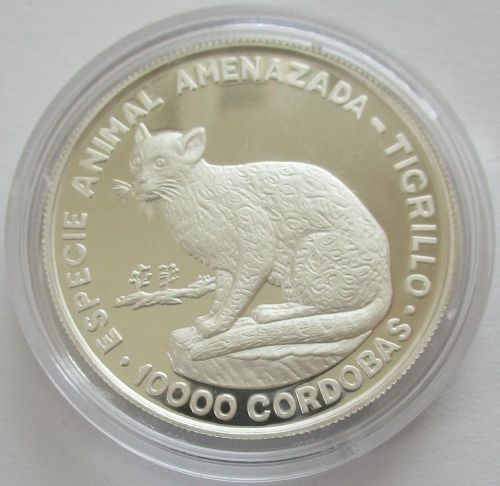 Nicaragua 10000 Cordobas 1990 Wildlife Oncilla Silver