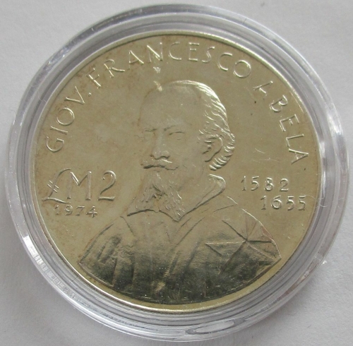 Malta 2 Liri 1974 Giovanni Francesco Abela Silver