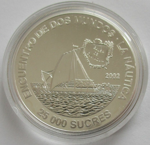 Ecuador 25000 Sucres 2002 Ibero-America Ships Raft Silver