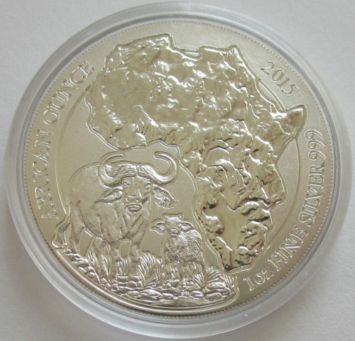 Rwanda 50 Amafaranga 2015 Wildlife Cape Buffalo 1 Oz Silver