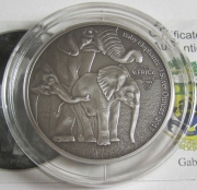 Gabon 2000 Francs 2013 Baby Elephants 3 Oz Silver