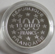 France 100 Francs = 15 Euro 1996 Magere Brug in Amsterdam Silver