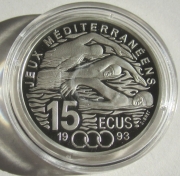 France 100 Francs = 15 ECU 1993 Mediterranean Games Swimming Silver