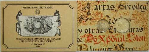 Italien 200 + 500 Lire 1989 500 Jahre Amerika BU