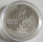 France 100 Francs = 15 ECU 1994 Channel Tunnel Silver
