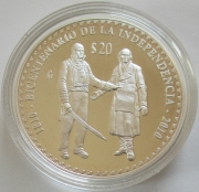 Mexico 20 Pesos 2010 200 Years Independence Miguel Hidalgo & José Morelos 2 Oz Silver