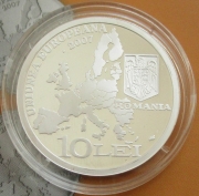 Romania 10 Lei 2007 50 Years Treaty of Rome 1 Oz Silver