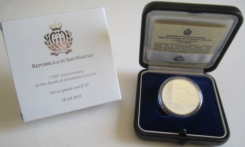 San Marino 10 Euro 2015 Abraham Lincoln Silver